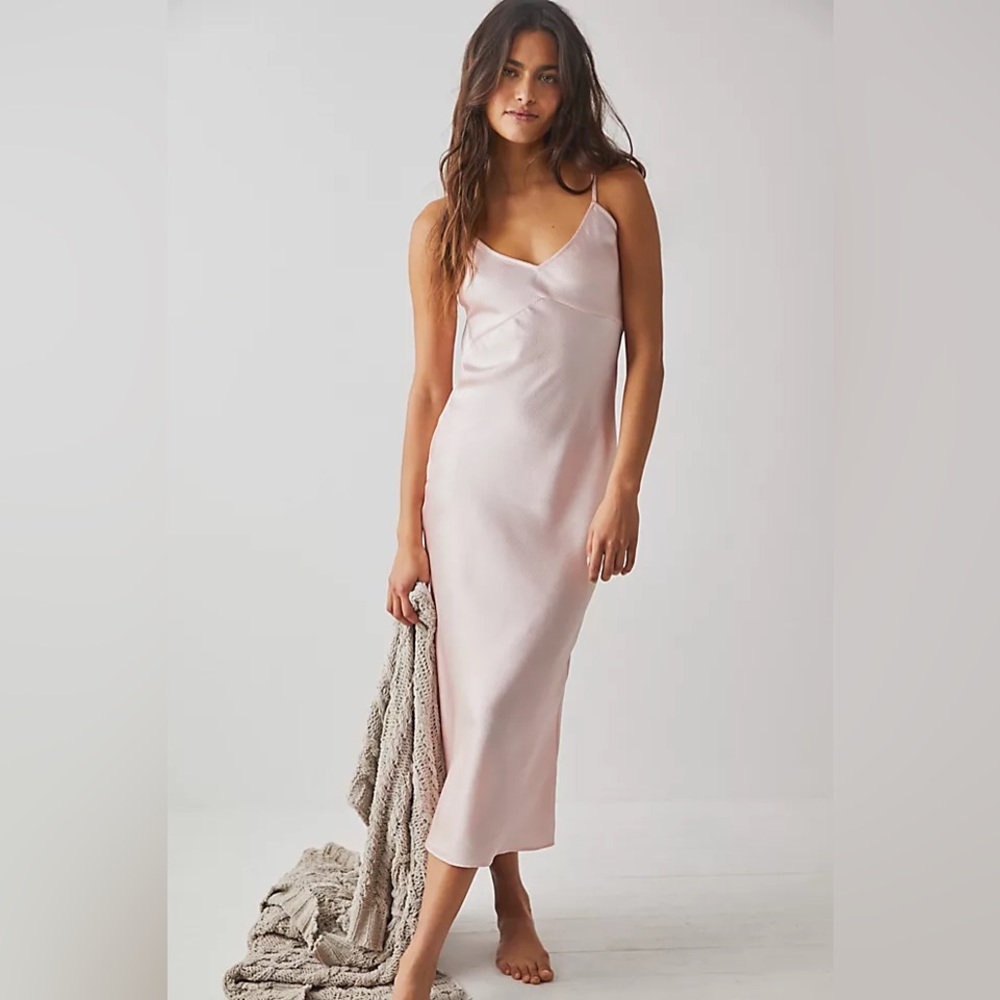 FREE PEOPLE PINK MIDI SLIP DRESS